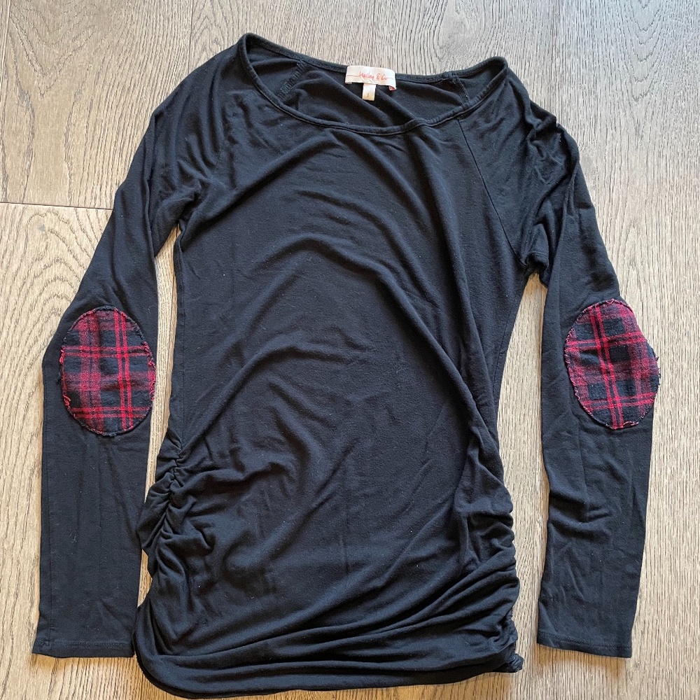 Isabel @ Co Black Plaid Elbow Patch Maternity Top